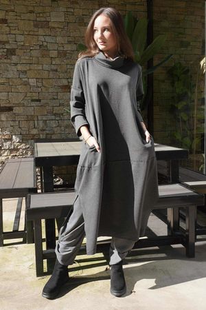 Scuba Stretch Funnel Neck Cocoon Dress Sport Grey /10=